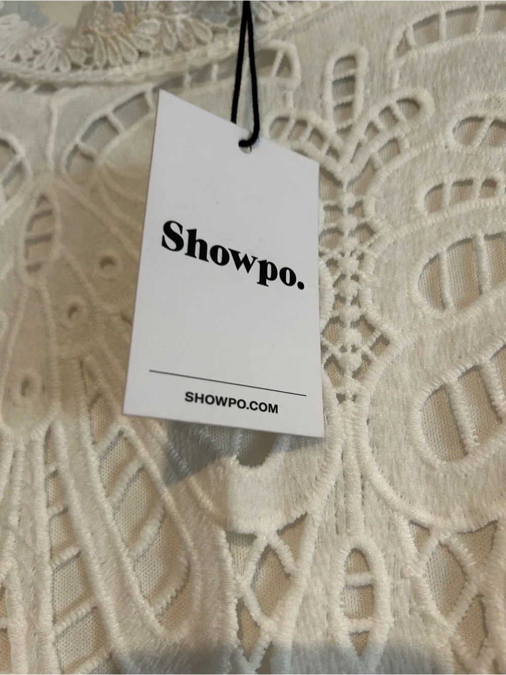 Showpo Kiss Me Now Dress White Lace Eyelet puff sleeve Dress Size 12 New - Picture 11 of 15